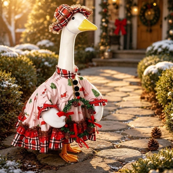 SUORE Christmas Porch Goose Outfits, Cute Winter Porch Goose Clothes, Seasons Costumes for 23" Plastic Goose Statue Patio Yard Garden Lawn Outdoor Decors, Christmas Outdoor Decor