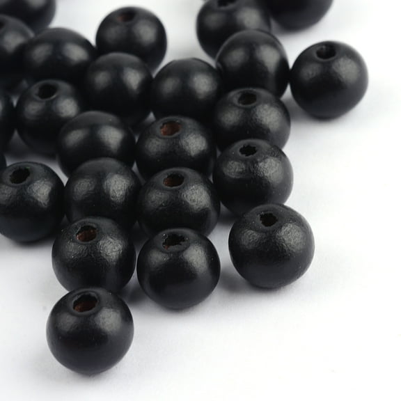 200pcs Dyed Natural Wood Beads Round Black 10x9mm Hole: 3.5mm