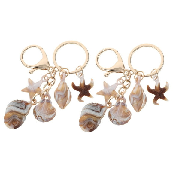 IBASETOY 2Pcs Acrylic Beach Theme Keychains with Seashell Conch and Star Pendants for Decoration