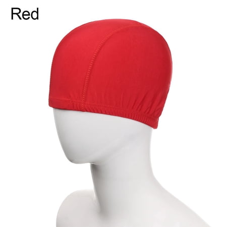 Men&Women Long Hair Protect Solid Color Free Size Five-line Design Dome Swimming Cap Elastic Nylon Turban Pool Bathing Hats RED