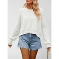 thumbnail image 6 of Women'S Sweater Fall Crew Neck Batwing Sleeve Pullover Sweaters White S, 6 of 7