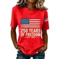 thumbnail image 2 of Only Moment USA Holiday Shirts Crew Neck Short Sleeve Women's Cotton and Linen Independence Day American Flag Floral Print Shirt Red,S, 2 of 5
