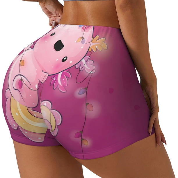 Fotbe Cute Pink Axolotl A Shorts Sin Costuras – Shorts Deportivos de Cintura Alta para Mujer, Elásticos para Gimnasio, Yoga, Running o Ciclismo-Medium