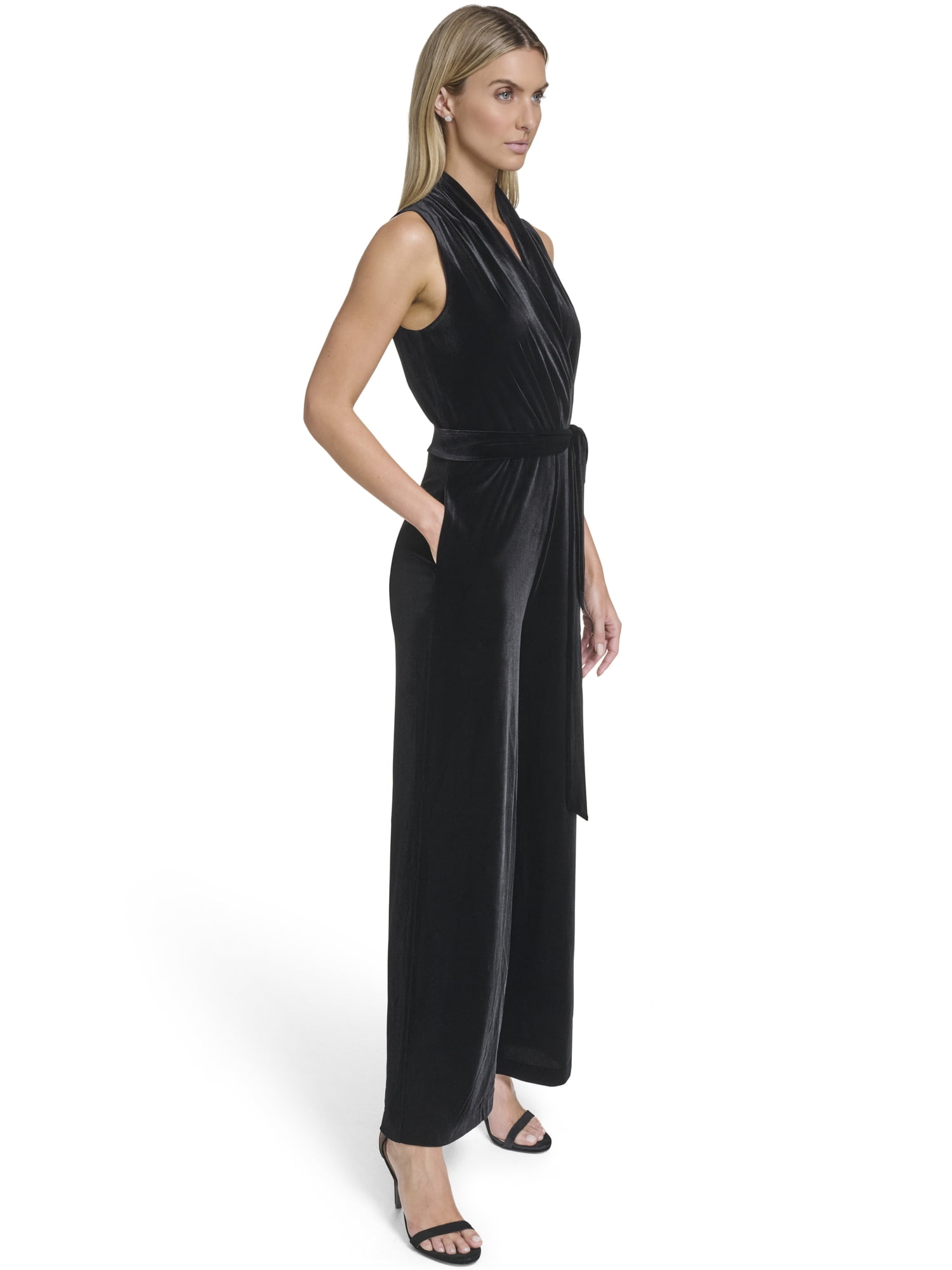 Falling Flowers Women's Velvet Surplice Blouson Jumpsuit, Sizes XS-XL
