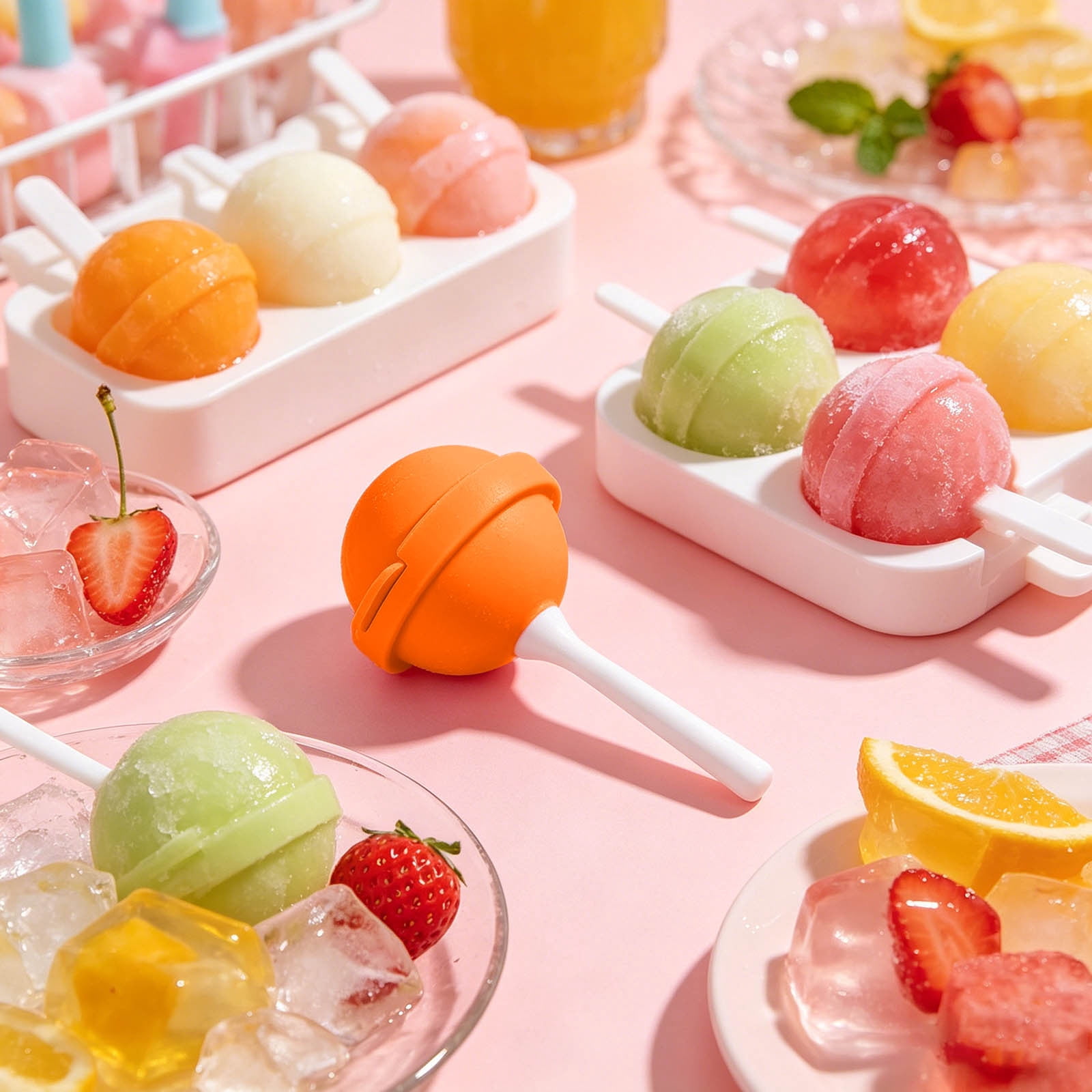 HaiXin Hub Reusable Lollipop-Shaped Ice Mold, Easy Release Maker,2pcs Orange
