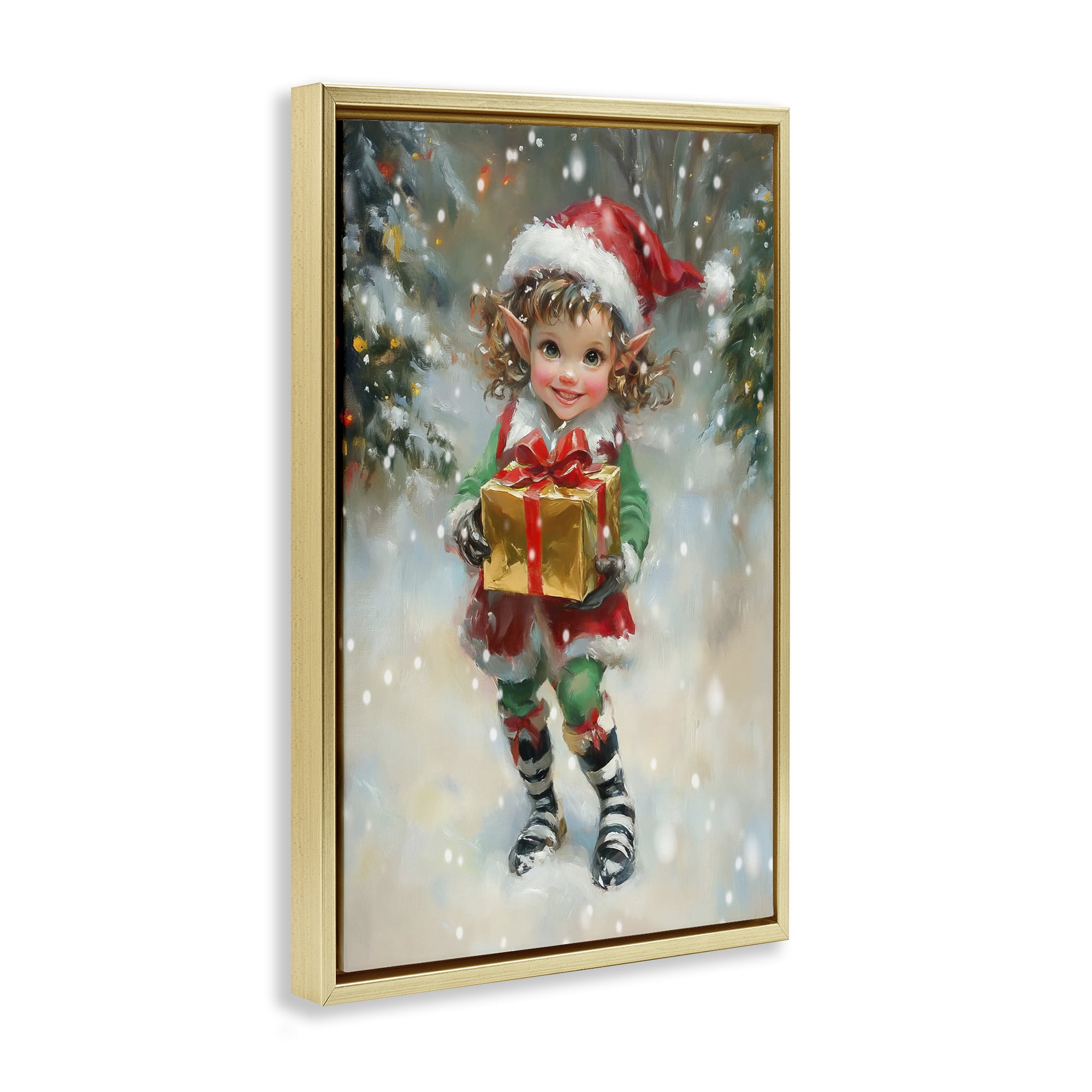 Stupell Industries Santa's Little Elf Gold Framed Floater Canvas Wall Art, design by Tina LeCour