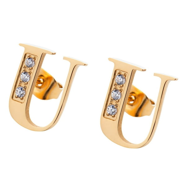 Aretes Mujer LuckyLy, Inicial Letra A, Acero Inoxidable con Oro 18k y Zirconia Cúbica, Modelo Tina dorado UNITALLA