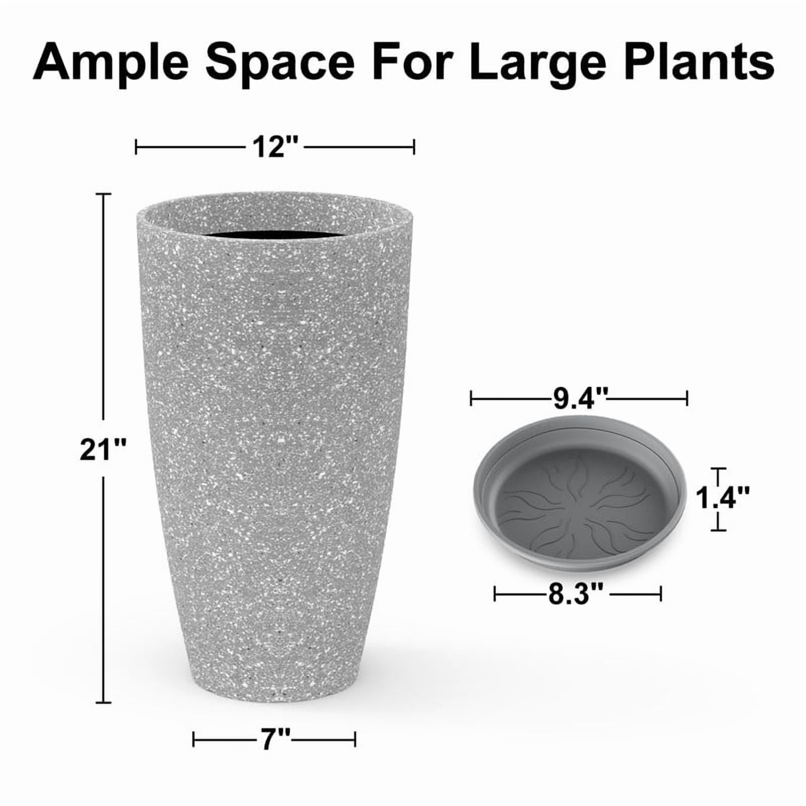 2-Pack Extra Large Gray Flower Pots, 21" Lightweight Modern Planters for Outdoor & Indoor Use, Porch Patio Deck Decor
