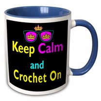 3drose, Cmyk Keep Calm Parody Hipster Crown and Sunglasses Keep Calm and Crochet On, 11oz Two-tone Blue Mug