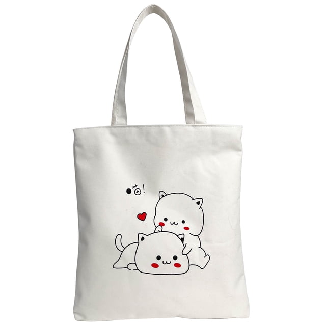 Bolsa de tela para mujeres y niñas, bolsas de comestibles reutilizables, lindas bolsas de tela para gatos, 2 piezas de diferentes colores Lona ER