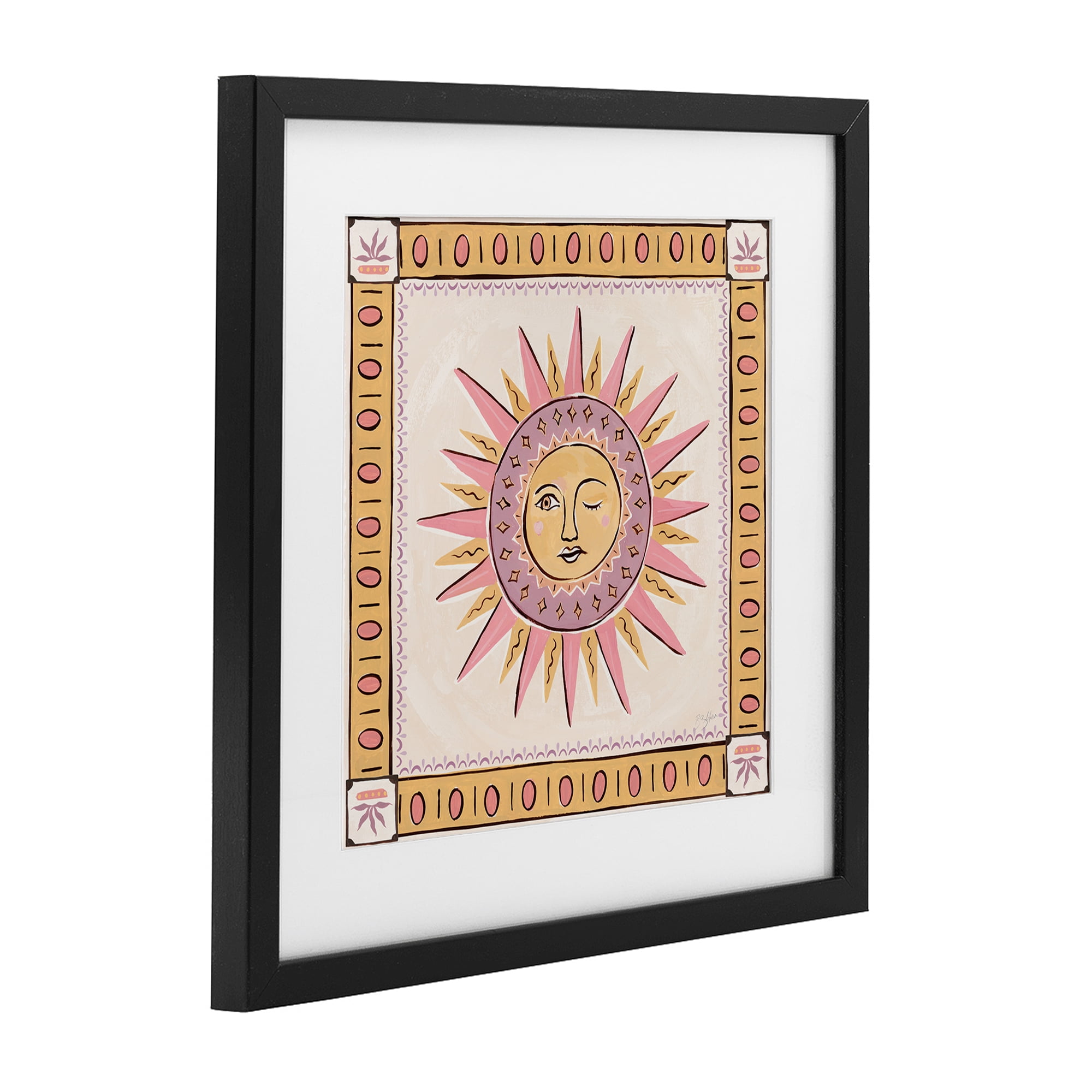 Stupell Industries Pastel Winking Sun with Border Black Framed Print Under Glass, design by Two If By Sea Studios