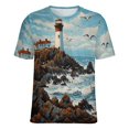 thumbnail image 5 of Lighthouse Sunrise Coast Scenery Pale Blue Tan Women's Short Sleeve Tops Casual Blouses T Shirt, 5 of 6
