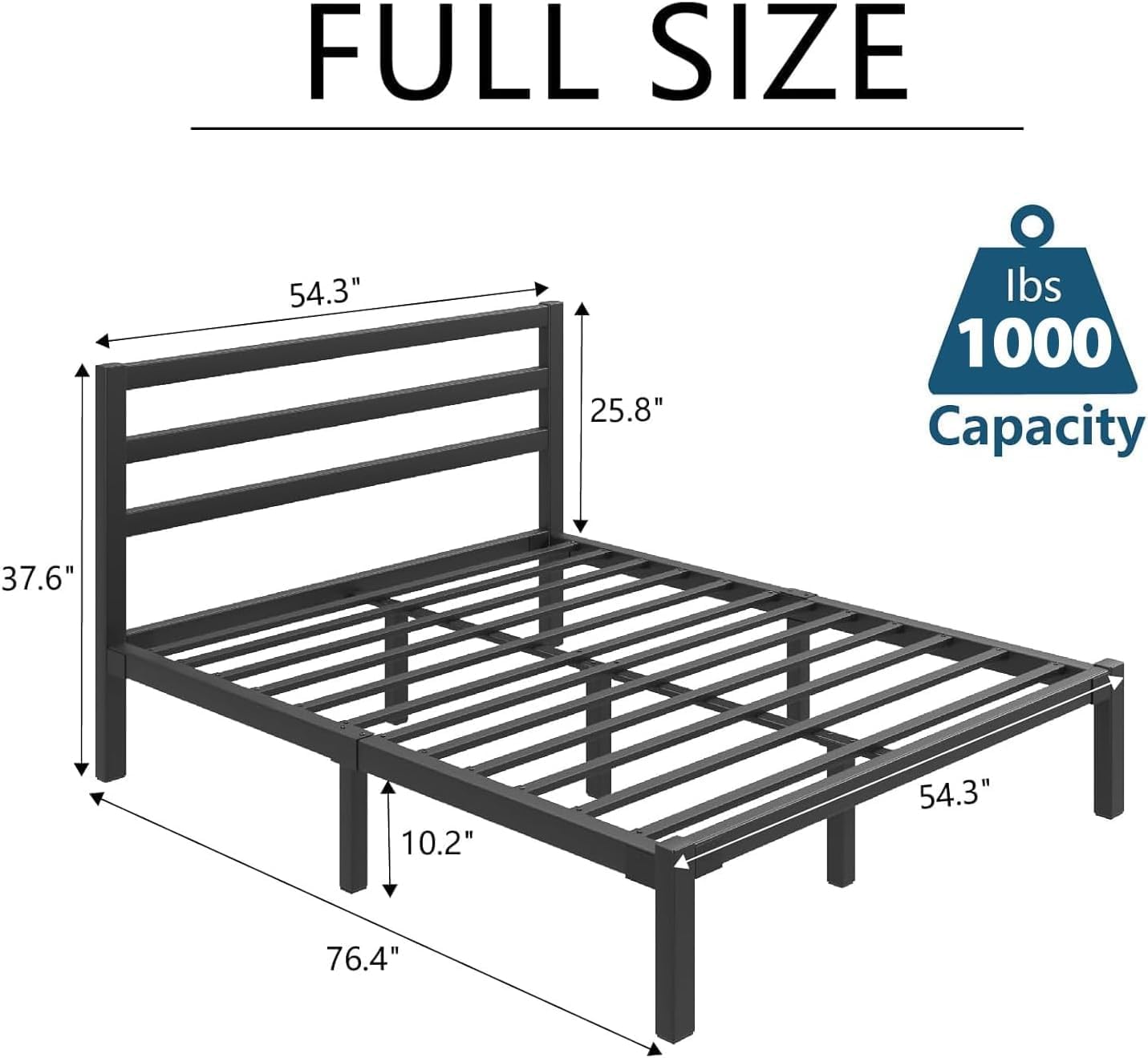 EBERY Full Size Metal Platform Bed with Headboard, Black photo 2