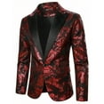 thumbnail image 3 of Wyobmus Men's Sequin Blazer Sparkly Glitter Jacket Shiny Floral One Button Suit Jacket Stylish Party Wedding Banquet Prom B-Burgundy, 3 of 4