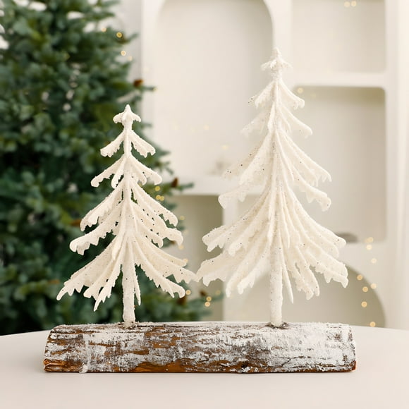 Suncoda Artificial Pine and Cypress Decorate, Mini Christmas Tree Ornaments European Style Christmas Ingenious White Desktop Christmas Tree Decorations