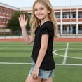 thumbnail image 3 of HAiming Girls Tops Ruffle Short Sleeve Tiered Tee Solid Color Loose Casual Trendy T Shirts Summer Beach Vacation Workout Kids Tops, 3 of 7