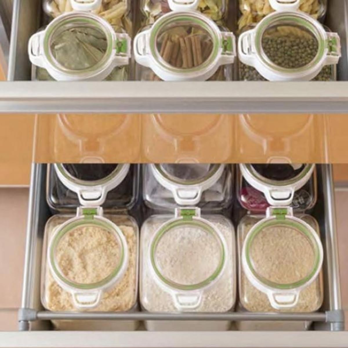 3 Pack, Airtight Dry Food Storage Container Set, Crystal Clear Body, BPA Free Kitchen Pantry Organization Canisters, Dishwasher Safe, Made in Japan (64 oz)