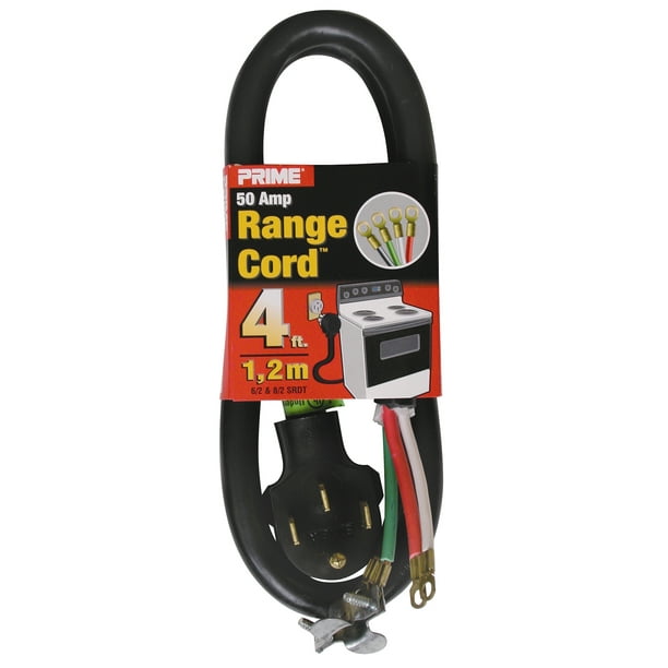 Prime RD628204L 4' 6/2 & 8/2 SRDT Black 50 Amp Range Cord