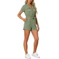 thumbnail image 2 of INSPIRE CHIC Women's Short Jumpsuit Short Sleeve Tie Waist 100% Cotton Cargo Jumpsuit with Pockets XL Army Green, 2 of 6
