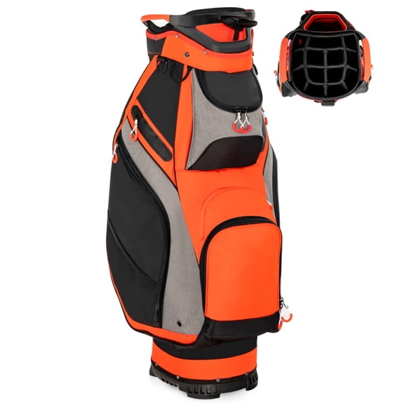 Airfind Golf Cart Bag with 9-Way Top and Insulated Cooler Pocket featuring matching headcovers with a velour-lined valuables pocket for cart-mounted rounds, Red