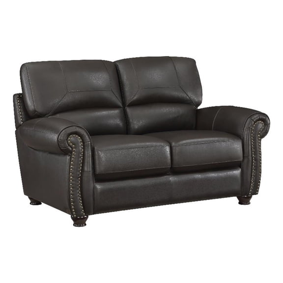 Lexicon Foxborough 21.5" Traditional Plywood and Leather Loveseat in Brown