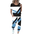 thumbnail image 1 of Mikilon Ensemble Stylé pour Femme 2 Pcs Été Imprimé Ensemble Deux Pièces (Manches Courtes + Pantalon) Chandail Sans Capuche Funky Confort Haut/chemise à Manches Courtes à Col Rond Funky Confort Bleu Ciel TG, 1 of 3