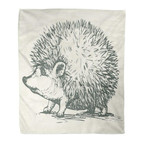 SIDONKU Throw Blanket Warm Cozy Print Flannel Young Cute Cheerful Hedgehog with Sharp Prickly Needles Monochrome Freehand Comfortable Soft for Bed Sofa and Couch 58x80 Inches