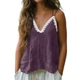 thumbnail image 2 of Cotton Tank Tops Women Women Summer Camisole Tops Lace V Neck Spaghetti Strap Loose Breathable Linen Casual Boho Sleeveless Tank Tops Watermelon Red L, 2 of 8