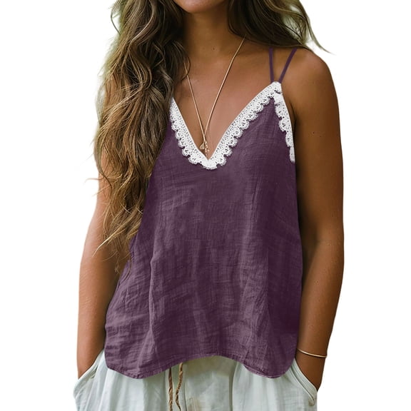 BUIGTTKLOP Camisole Tops for Women Spaghetti Strap Cami Top Lace V Neck Sleeveless Shirts Casual Flowy Summer Tanks