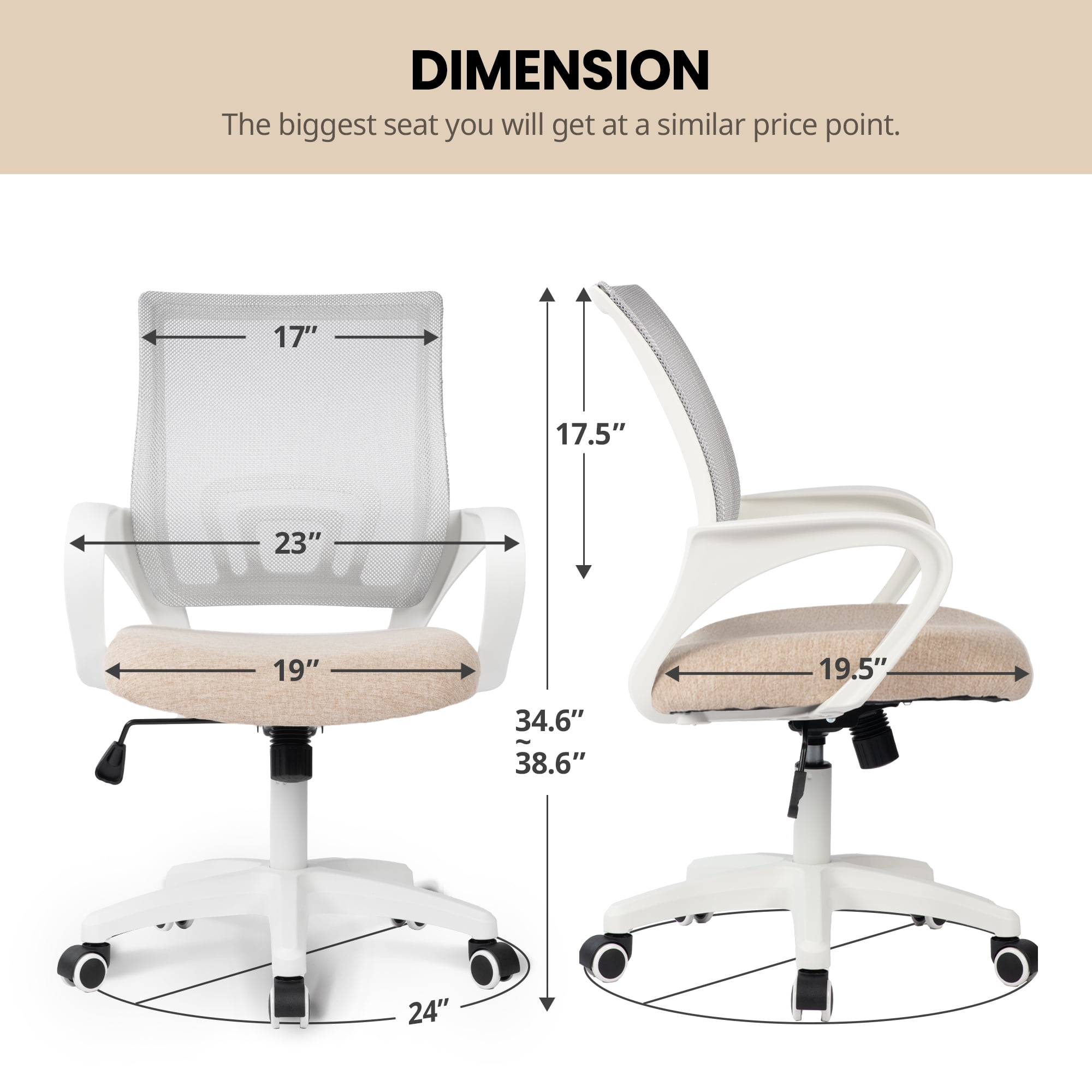 CELTOSS Office Chair, Adjustable Height, Ergonomic Lumbar Support and Armrests for Adults, Beige