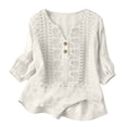 thumbnail image 6 of Embroidered Linen Shirts Plus Size Tunic Summer Peasant Gauze Blouses Womens Shirts 3/4 Sleeve Boho Blouse Trendy Retro Embroidered Puff Sleeve Embroidered Cotton Linen Tops White L, 6 of 7