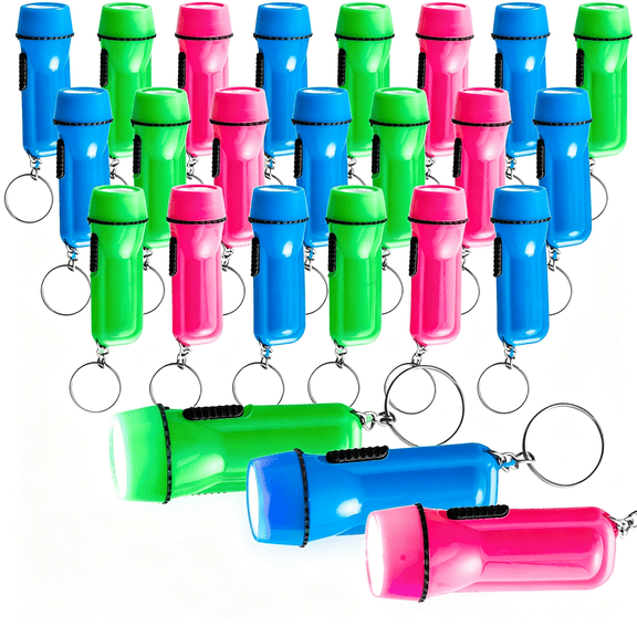 HIBIBUD Mini Flashlight Keychain Bulk for Kids - 24 Pieces - Assorted Colors - Plastic Led Flashlight - Keyring - Lightweight and Portable Light - Perfect for Cycling, Camping Party Favors