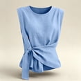 thumbnail image 6 of OGLCCG Cotton Linen Womens Crop Tank Tops Tie Wrap Ruched Crewneck Neck Sleeveless Shirts Casual Summer Beach Going Out Tops,Light Blue, 6 of 6
