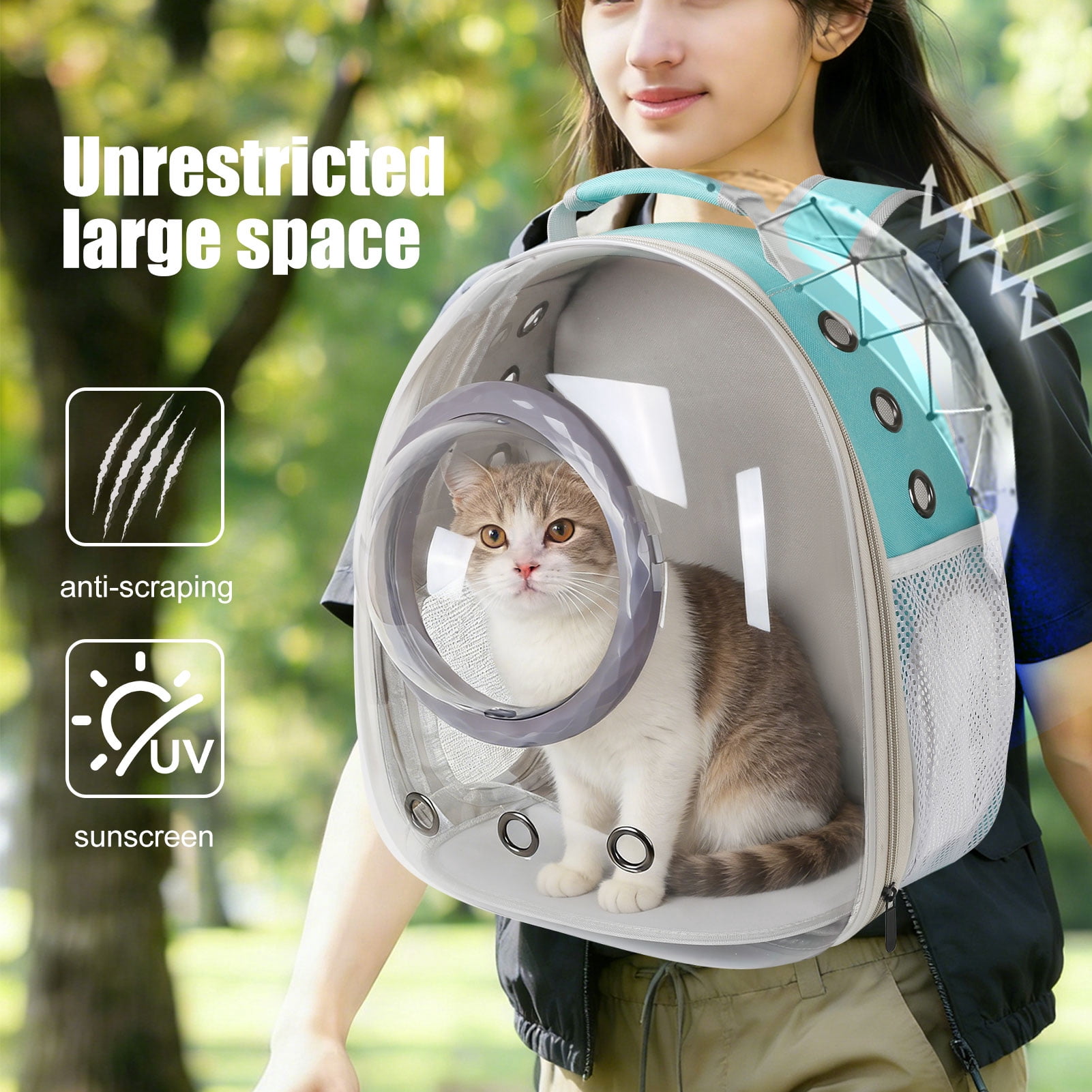 Space Capsule Bubble Dome Pet Carrier Backpack with Extra Soft Pillow, 12 lb Limit, Green