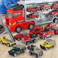 thumbnail image 2 of KAIYANG Camión de carga con pista deslizante con 6 pequeños autos de aleación Camión de bomberos de simulación para niños Vehículo de ingeniería Camión de bomberos Chi Multicolor, 2 of 5