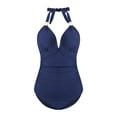 thumbnail image 3 of One Piece Swimsuit for Women Deep V Neck Ruched High Cut Tummy Control Bathing Suit Summer Monokini Swimwear Beachwear, 3 of 9