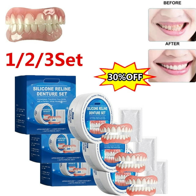 False Teeth Upper + Lower Dental Veneers Dentures Tooth Cover 1/2/3Set U NEW Better