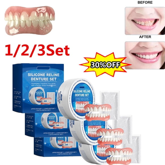 False Teeth Upper + Lower Dental Veneers Dentures Tooth Cover 1/2/3Set U NEW Better