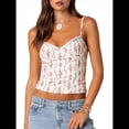 thumbnail image 1 of Camisola de Floral Y2K para Mujer, Top Corto con Tirantes Finos y Corte Bajo, Estampado Floral de Patchwork, Transparente. M, 1 of 9