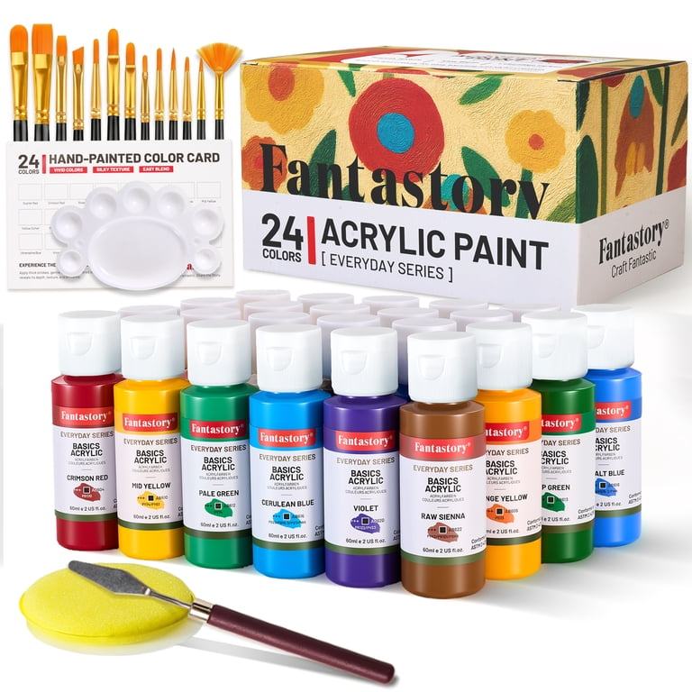 Fantastory Acrylic Paint Set, 24 Colors With 12 Brushes photo 1