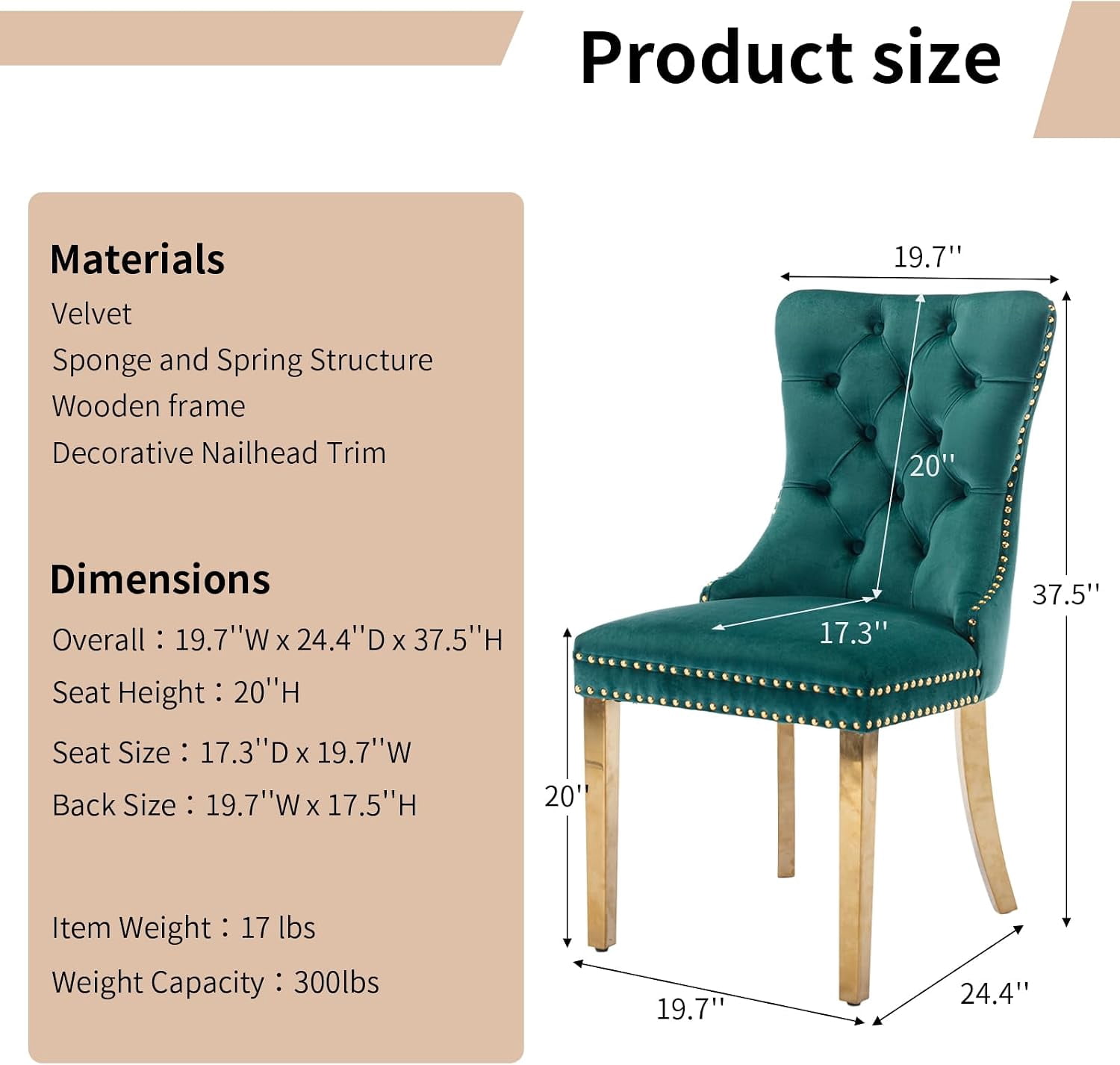 Collection Tufted Velvet Dining Chair, Nailhead Trim, Solid Wood Legs, Set of 2