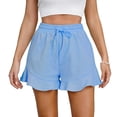 thumbnail image 4 of JIAYUE Women's Shorts Cozy Classic Solid Color Ruffle Hem Elastic High Waist Drawstring Casual Trendy Female Bottoms, 4 of 5