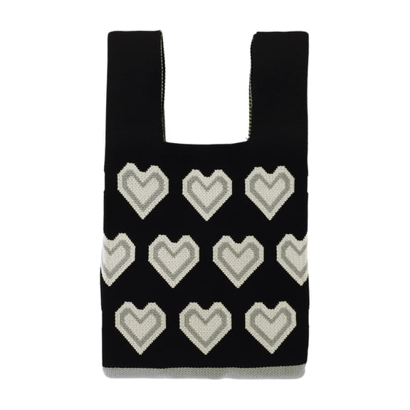 Unique Bargains Reusable Mesh Net Grocery Tote Bags Heart Shape Black Beige 14.17"x7.87"