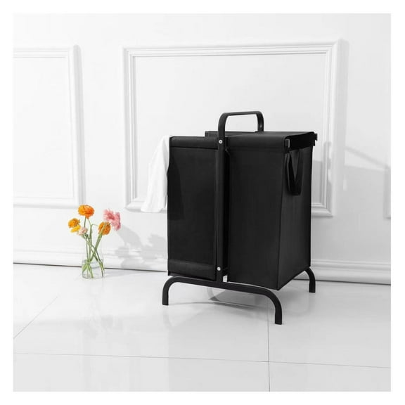 2-Tier Laundry Hamper 110L Large Clothes Basket Sorter with, Lid and Sorting Cards for Clothes & Toys Storage,Black