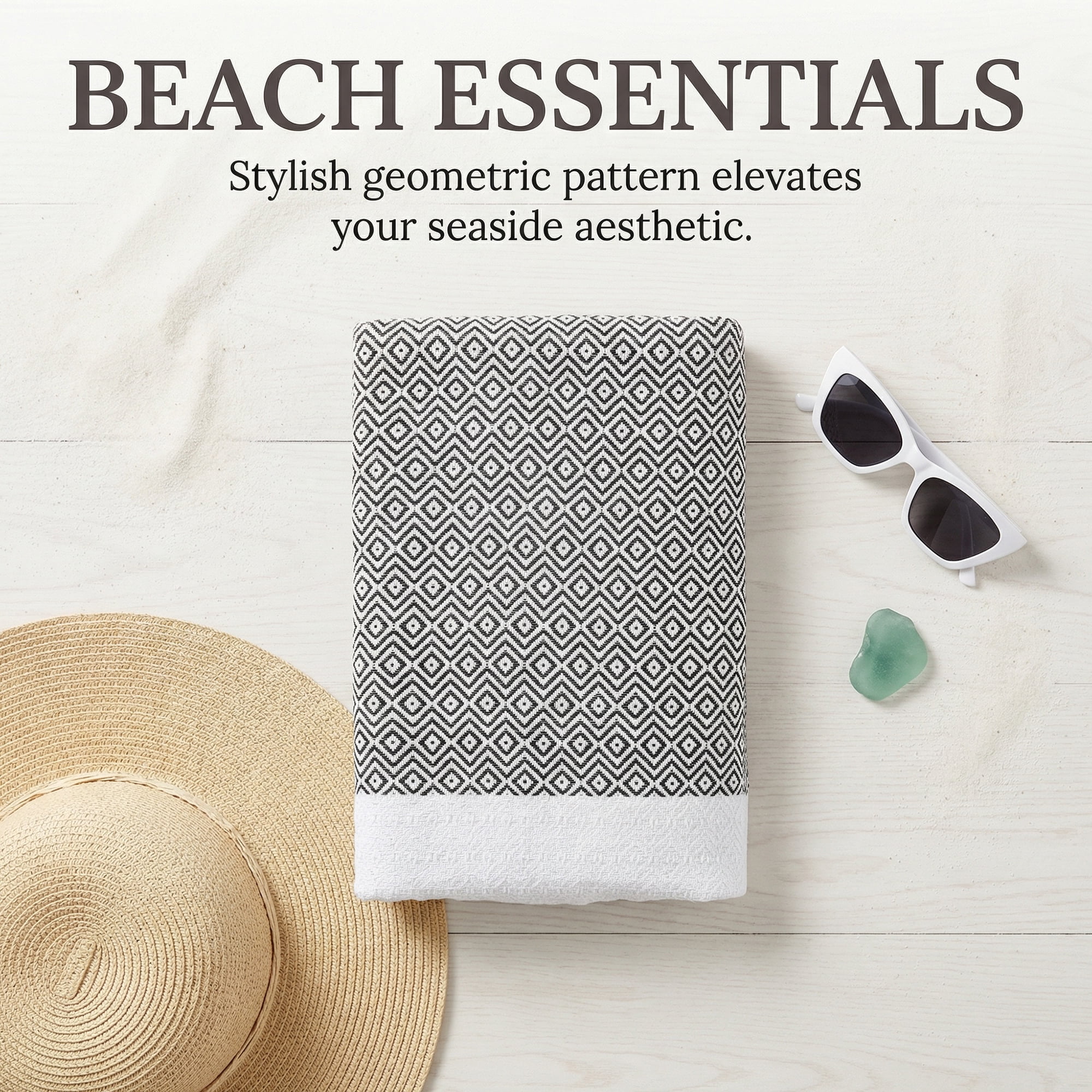Unique Bargains Geometric Sandproof Turkish Beach Towel Dark Grey 71"x40"