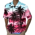 thumbnail image 1 of Camisas Deportivas Hombre Camisa de estilo casual de manga corta para hombre Camisa de solapa con botones con estampado 3D de puesta de sol de junto al mar Cárdigan de manga corta (Pink, 3XL), 1 of 4
