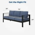 thumbnail image 3 of Heynemo Outdoor Patio 3 Seats Aluminum Sofa Furniture, Metal Patio Couch Chair with Cushions, Blue, 3 of 8