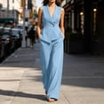 thumbnail image 2 of Women's 2 Piece Outfit Sleeveless Blazer Vest and Wide Leg Pants Sets V Neck Tailored Suit Set Business Casual Outfit for Work office Wear Light Blue, 2 of 8