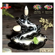 Ceramic Backflow Incense Cones Burner Holder Lotus Waterfall 004 & 20 Cones Gift