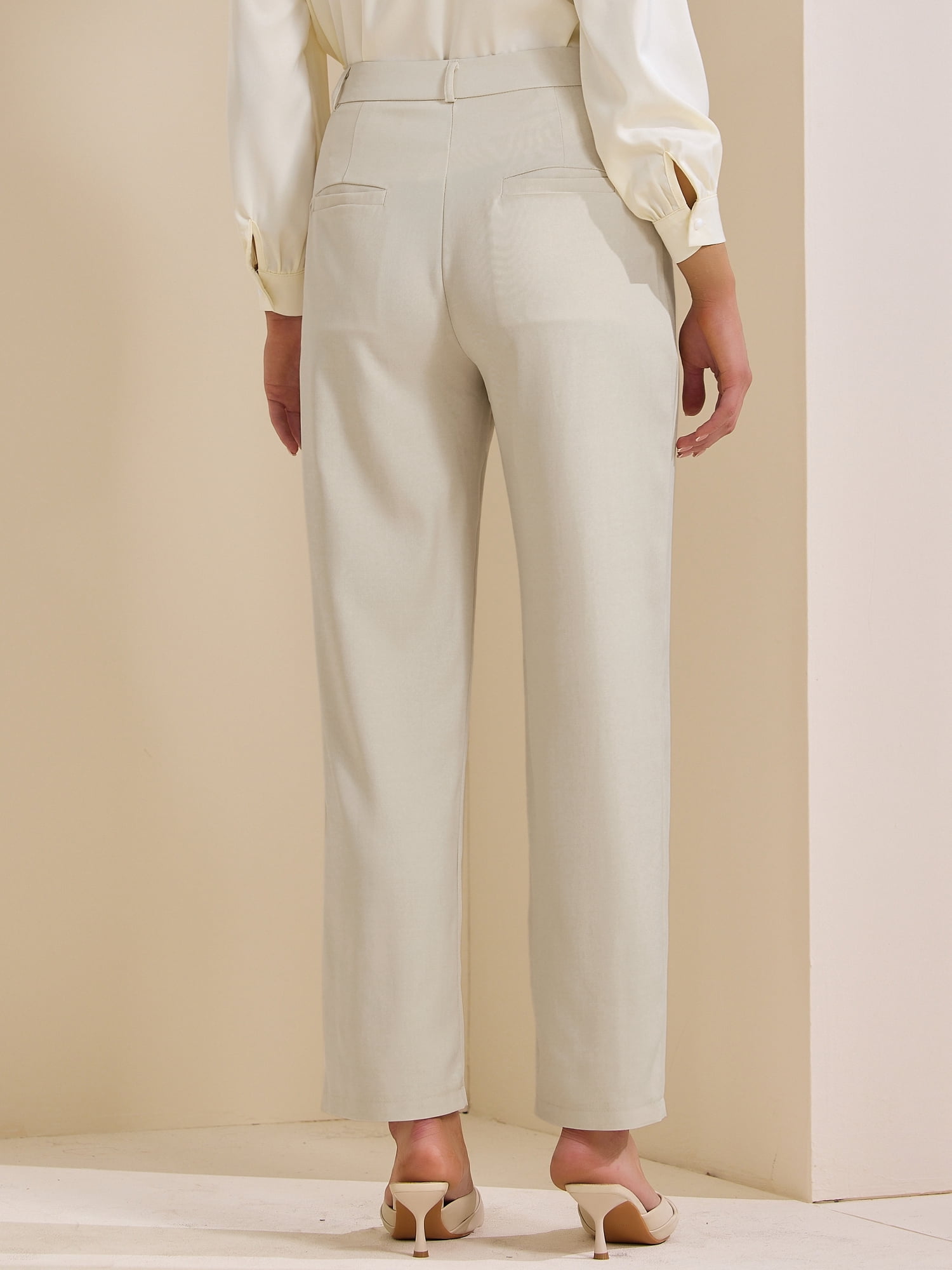 DARING DIVA Women's Straight Leg Dress Pants Packets Formal Long Trousers XX-Large Beige